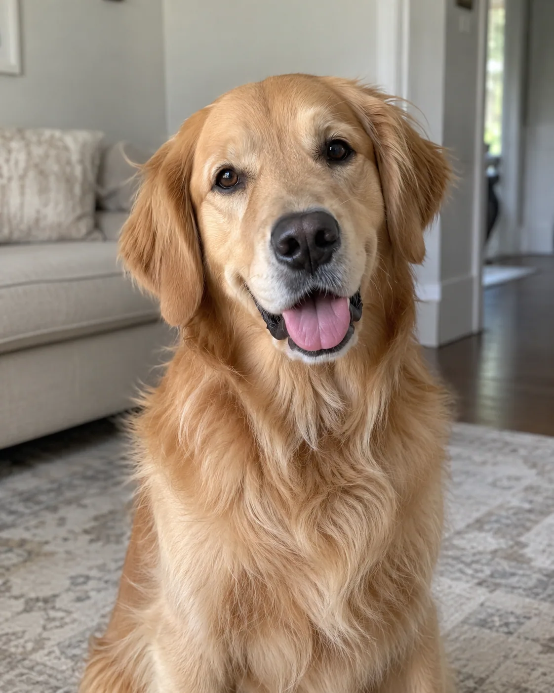 Original photo of a golden retriever indoors
