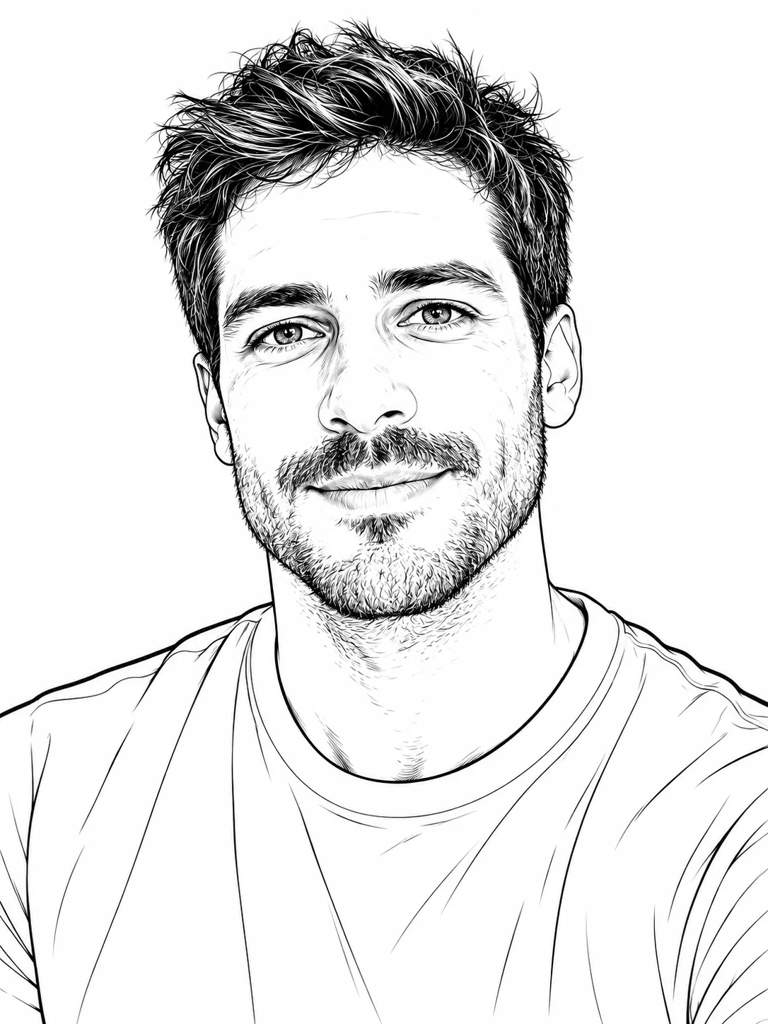 Line art portrait preserving the man’s facial features and hairstyle