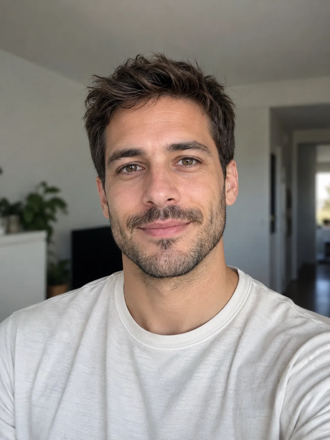 Original portrait photo of a man in a white shirt