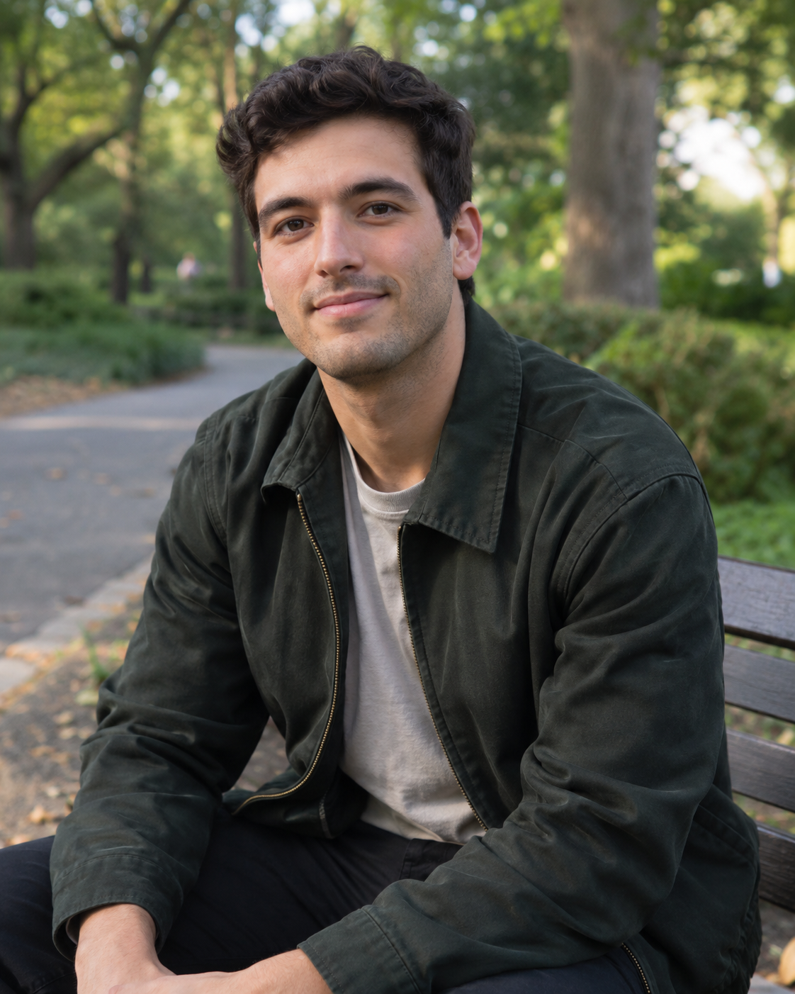 Original portrait of a man sitting in a park